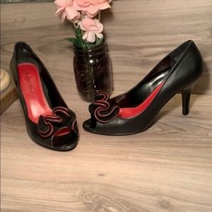 WHBM Red/Black Peep Toe Heels
